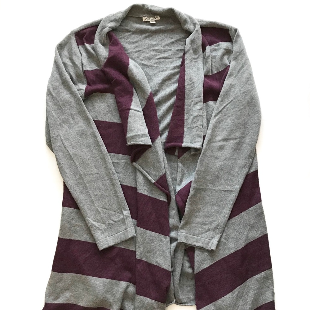 Avalin Gray and Purple Striped Shawl Collar Drape Cardigan Sz Medium